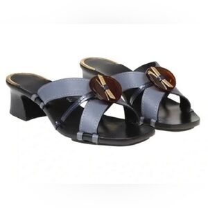 Tory Burch Blue Black Brown Gold Sandals sz 10